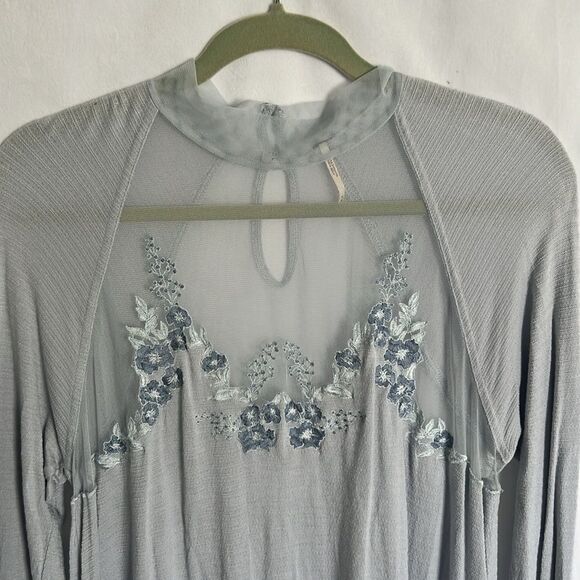 Free People Saheli Blue Mesh Floral Tunic Medium - Picture 6 of 14